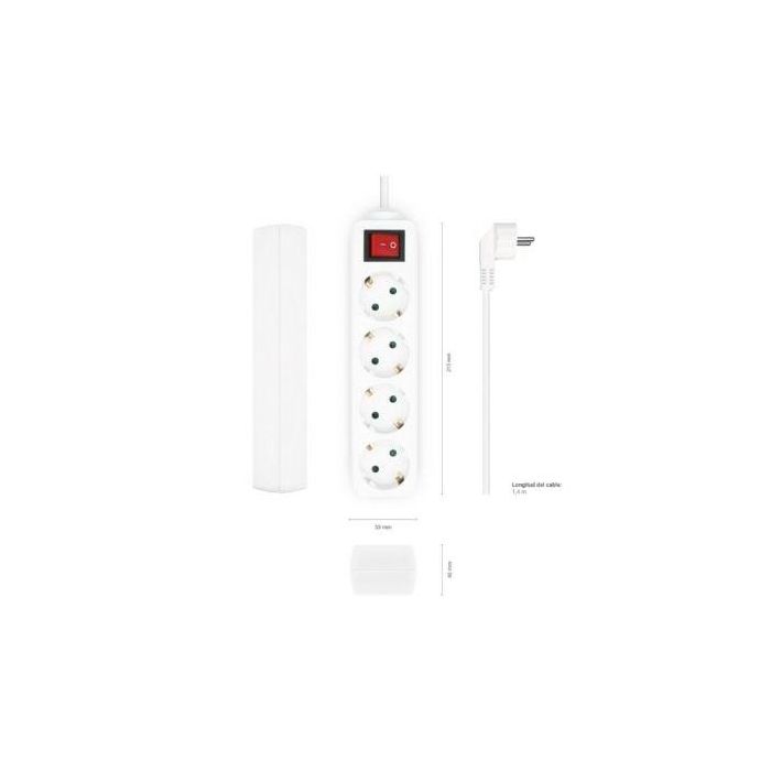 Aisens Base Múltiple 4 Tomas con Interruptor, Cable 3x1.5 mm2 1.4M, Blanco 2