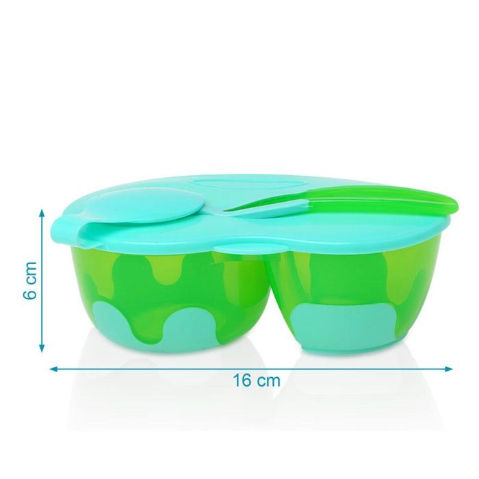 Cuenco Doble Antideslizante Con Tapa Y Cuchara En Azul Y Verde 2 Cuenco Doble Antideslizante Con Tapa Y Cuchara En Azul Y Verde 2
