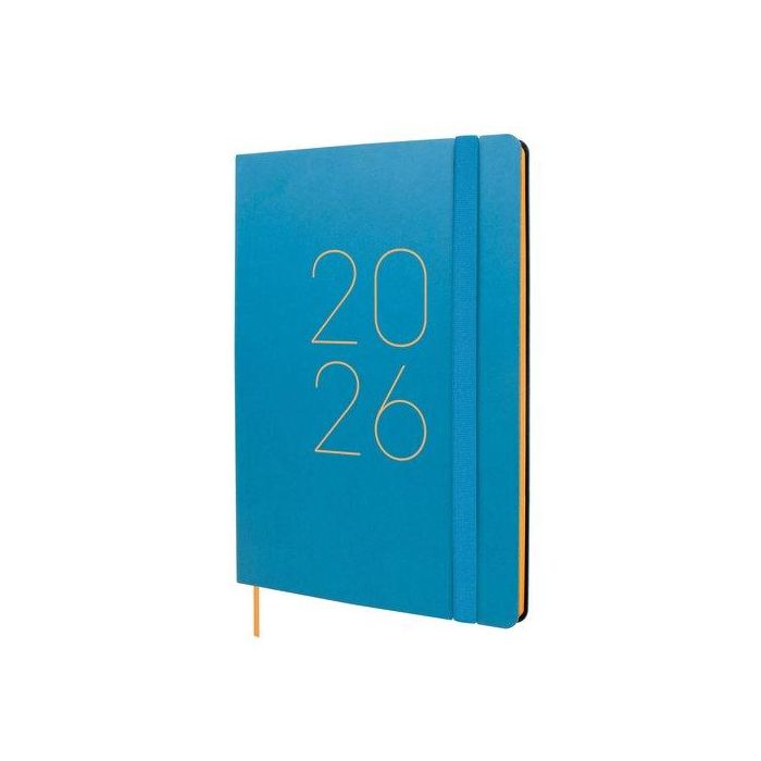 Finocam Fa5-148x210 mm Svv Agenda Flexi Lisa 2026 Tapa Blanda Azul DIN A5 con Goma y Cinta Punto