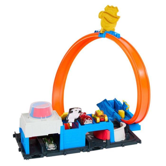 Hot Wheels Jbm71 Pista Súper Estación de Policía City con Looping Regulable, 4 Carriles para Carreras y Coche Metálico 1:64 5 Hot Wheels Jbm71 Pista Súper Estación de Policía City con Looping Regulable, 4 Carriles para Carreras y Coche Metálico 1:64 5