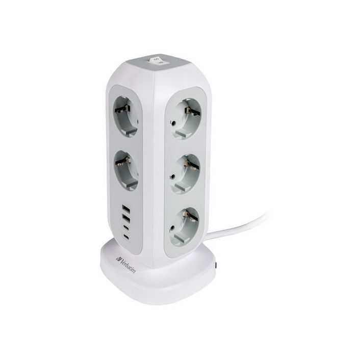 Verbatim Regleta Enchufes 11 Tomas con Interruptor, 2 USB-C y 2 USB-A, Cable 2M, Blanco