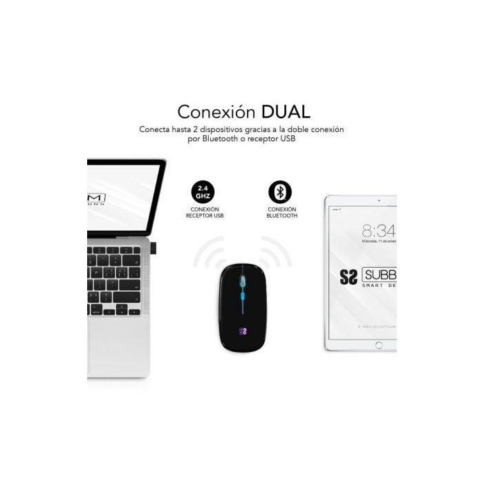 SUBBLIM SUBMO-LDFLAT1 ratón Oficina Ambidextro RF Wireless + Bluetooth + USB Type-A Óptico 1600 DPI 2 SUBBLIM SUBMO-LDFLAT1 ratón Oficina Ambidextro RF Wireless + Bluetooth + USB Type-A Óptico 1600 DPI 2