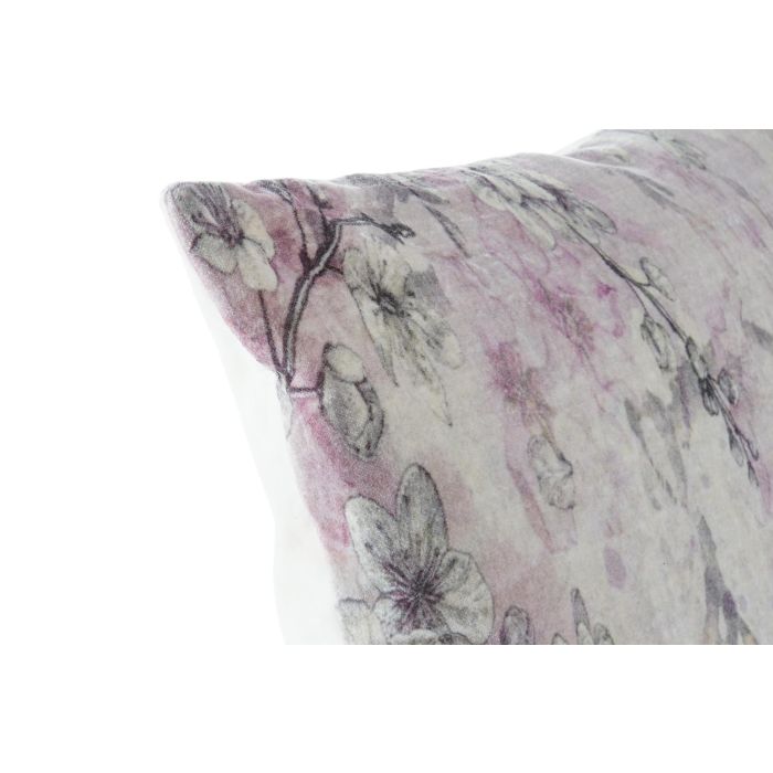 DKD Home Decor Cojin Decoración Hogar Oriental con Flores de Polyester Beige Gris, 45x45 cm, Lavable, Con Cremallera, Pack de 2 Unidades 1