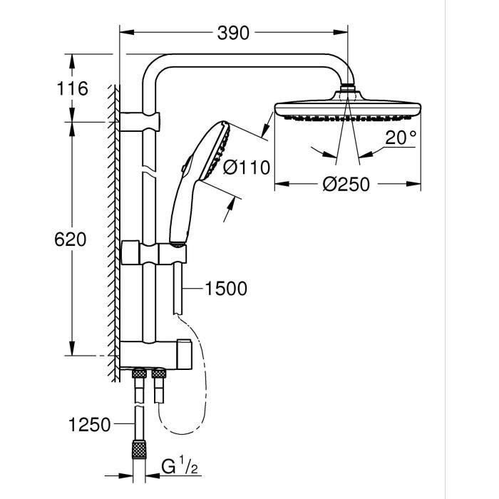 Columna de ducha con desviador manual - Ahorro de agua - GROHE Vitalio Start System 250 - Cromo - 26680001 3