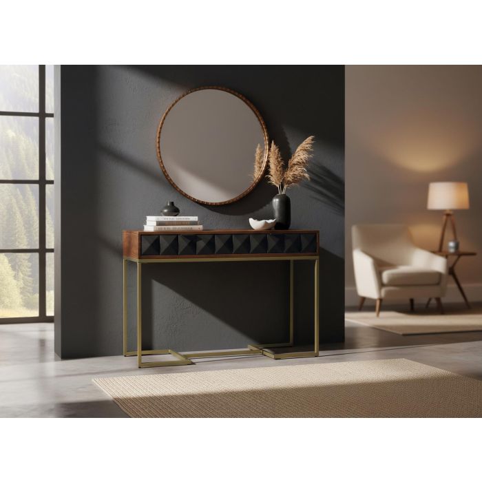Giner y Colomer Consola Madera de Mango y Hierro Dorado 60 cm Avellana Negro Giner y Colomer Consola Madera de Mango y Hierro Dorado 60 cm Avellana Negro