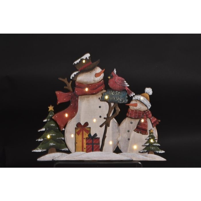 DKD Home Decor Decoración Navidad Tradicional 12 Leds Madera Rojo Verde 40x31x3.5 cm Set de 6 Unidades con 2 pilas AA 1
