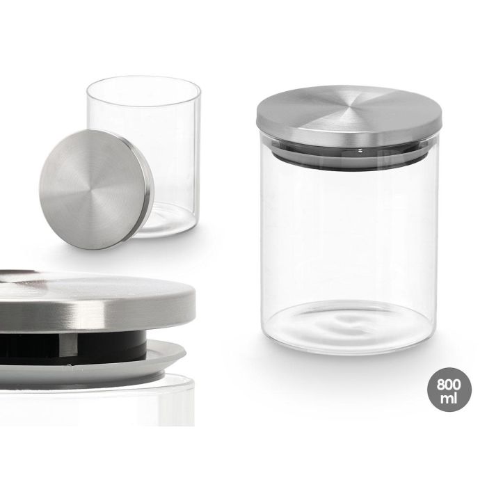 Vivalto Tarro Redondo de Almacenamiento de Borosilicato, 800 ml, con Tapa de Acero y Silicona, Transparente/Plata, 10x12 cm (12 Unidades) Vivalto Tarro Redondo de Almacenamiento de Borosilicato, 800 ml, con Tapa de Acero y Silicona, Transparente/Plata, 10x12 cm (12 Unidades)