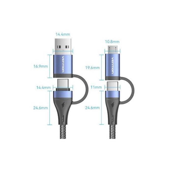 Cable USB 2.0 Tipo-C Vention CTLLF/ USB Tipo-C Macho - USB Macho/ MicroUSB Macho - USB Tipo-C Macho/ Hasta 100W/ 480Mbps/ 1m/ Negro y Azul 4 Cable USB 2.0 Tipo-C Vention CTLLF/ USB Tipo-C Macho - USB Macho/ MicroUSB Macho - USB Tipo-C Macho/ Hasta 100W/ 480Mbps/ 1m/ Negro y Azul 4