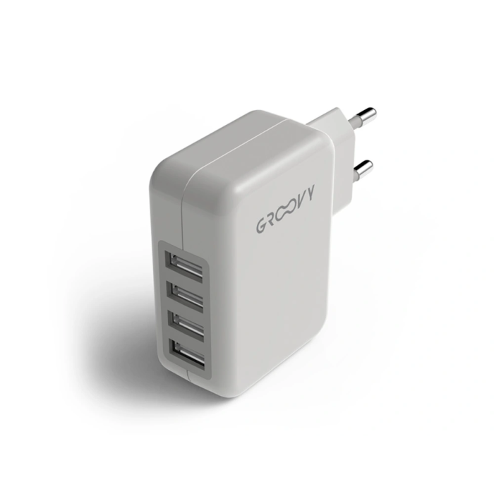 Groovy Cargador de Pared 2 USB + 2 USB-C 4.8A, Carga Rápida para Múltiples Dispositivos, Color Blanco 3