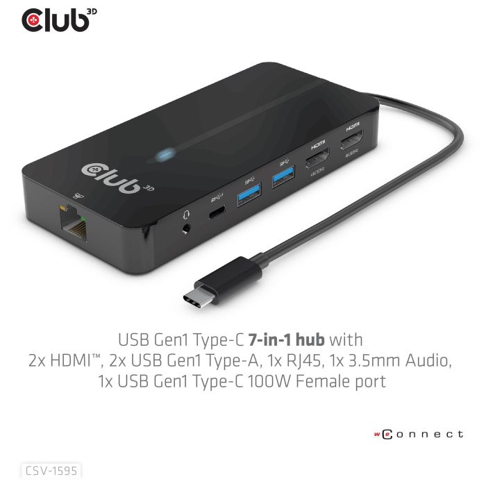Club3D Hub USB-C 7 en 1: 2xHDMI 4K60Hz, 2xUSB, USB-C PD100W, LAN - Adaptador para portátil/PC 9 Club3D Hub USB-C 7 en 1: 2xHDMI 4K60Hz, 2xUSB, USB-C PD100W, LAN - Adaptador para portátil/PC 9