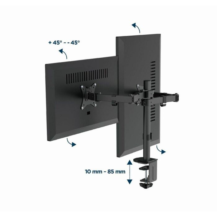 Gembird MA-D2-03 Soporte para Monitor Dual de Escritorio, Brazos Ajustables para Pantallas hasta 32" (81,3 cm), VESA 75x75 100x100, Negro 3 Gembird MA-D2-03 Soporte para Monitor Dual de Escritorio, Brazos Ajustables para Pantallas hasta 32" (81,3 cm), VESA 75x75 100x100, Negro 3