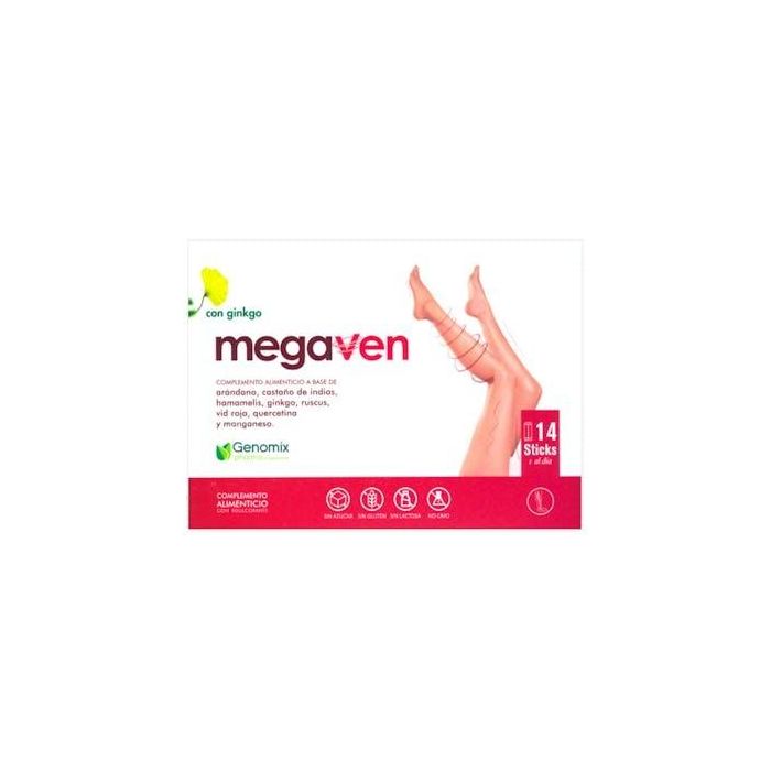 GENOMIX PHARMA Megaven 15 sobres. Alivia Piernas Pesadas, Varices y Hemorroides con Arándano, Castaño de Indias, Ginkgo y Vid Roja
