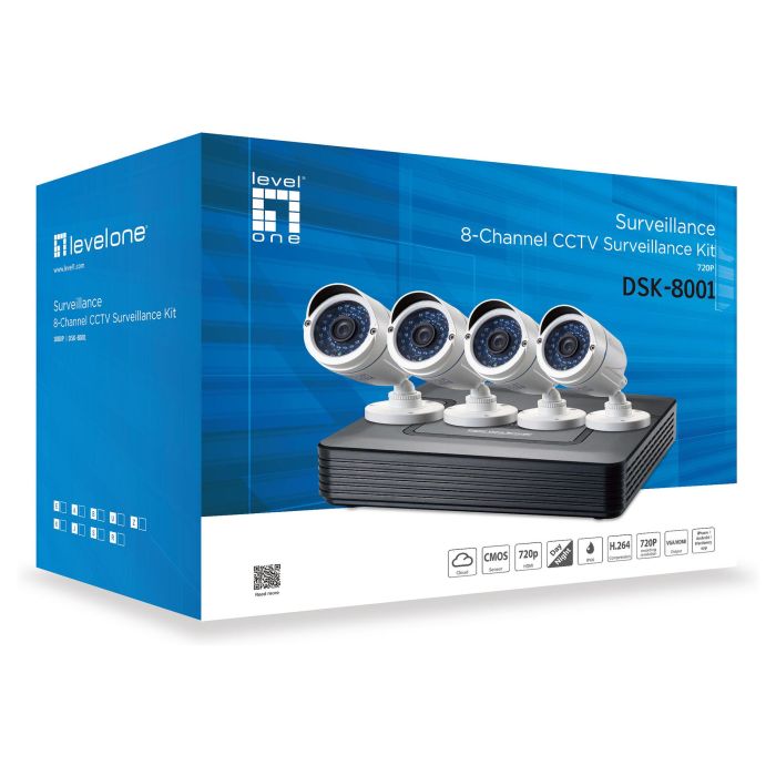 Level One DSK-8001 CCTV 8 Canales 4 Cámaras H.264 IR Visión Nocturna 30m Interior/Exterior IP66 1
