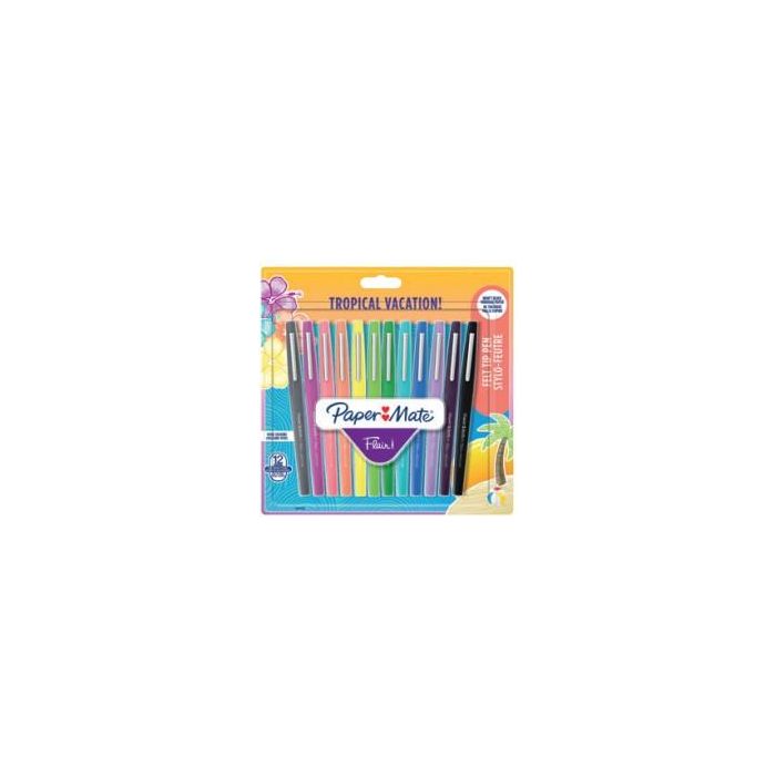 Papermate 1951029 Flair M. Tropical Vacation BL12 - 12 Colores, Punta Fino/Medio, 12 Unidades
