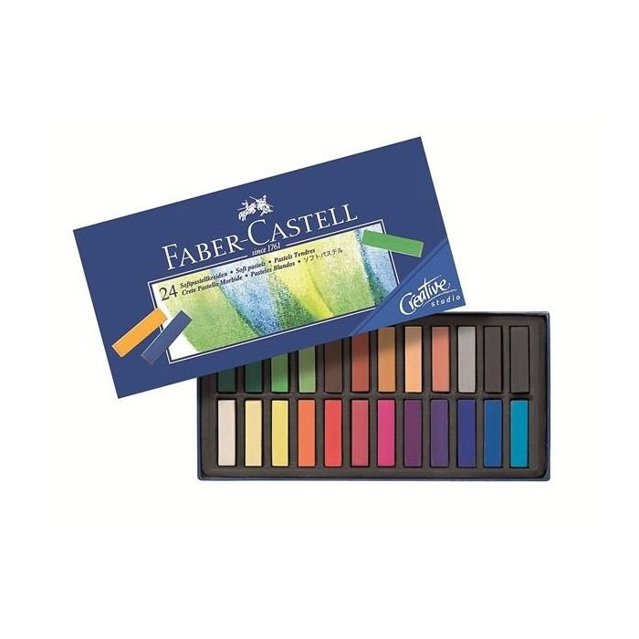 FABER-CASTELL 128224 Pastel Blando Mini Barras Cuadradas Multicolor - Estuche de Cartón con 24 Unidades