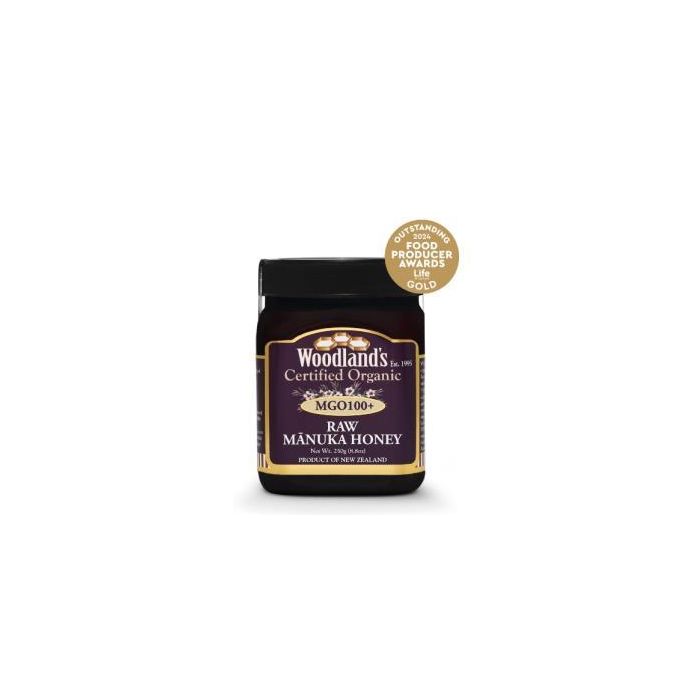 WOODLAND´S Miel de Manuka Raw MGO 100+ Monofloral de Nueva Zelanda 250g Eco, Oro Outstanding Food Producers Awards 2024