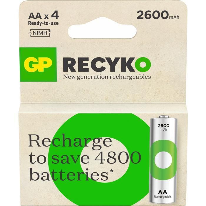 GP Recyko AA-battery 2600mAh NiMH 4-pack 2 GP Recyko AA-battery 2600mAh NiMH 4-pack 2