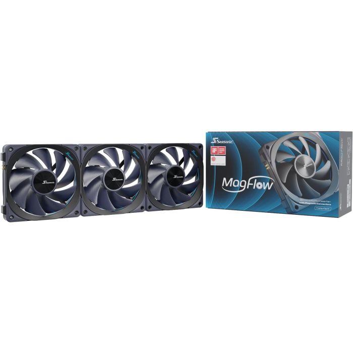Seasonic MagFlow 1225PWM Ventiladores para PC 120mm - Kit de 3 con Rodamiento FDB, 600-2000 RPM, Negro