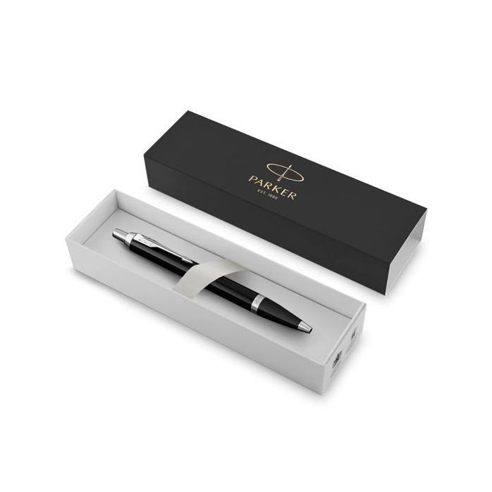 Parker IM Bolígrafo Negro Chrome Trim Punta Media Tinta Azul