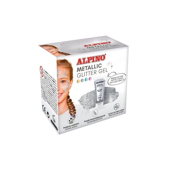 Maquillaje Alpino Glitter Gel Metalico Plata Estuche De 6