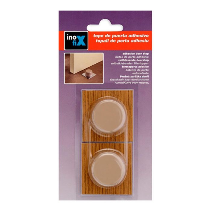 Inofix Tope adhesivo para puertas de interior, PVC + base metálica, beige parquet, blister 2 unid. 1 Inofix Tope adhesivo para puertas de interior, PVC + base metálica, beige parquet, blister 2 unid. 1