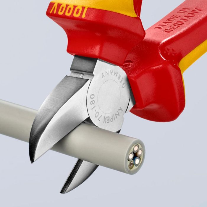 Knipex 7006180 Alicates de corte diagonal 180x56x20 mm, cabeza estrecha para espacios reducidos, cromado, mangos aislados 4 Knipex 7006180 Alicates de corte diagonal 180x56x20 mm, cabeza estrecha para espacios reducidos, cromado, mangos aislados 4