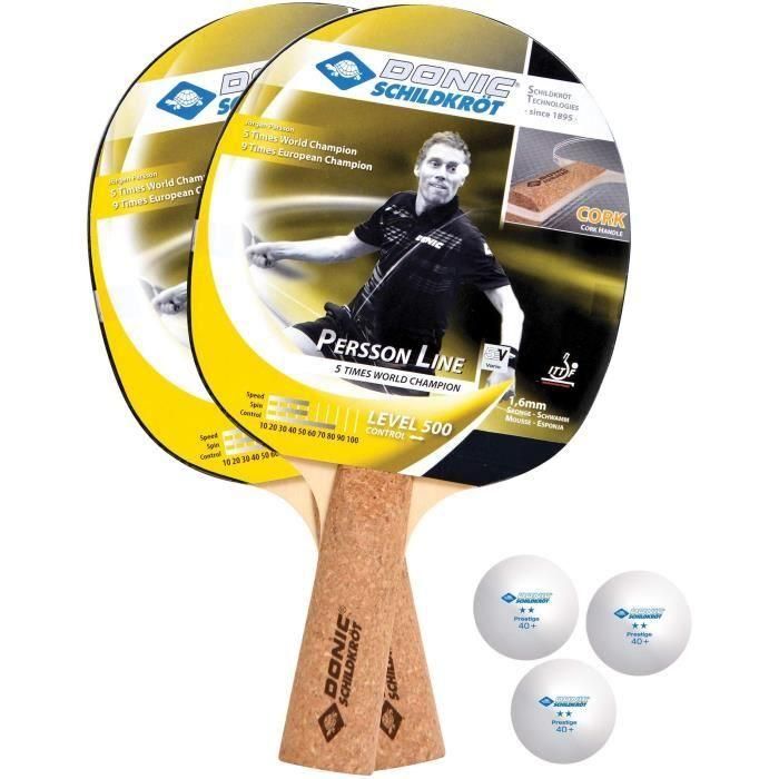 Juego de raquetas de tenis de mesa DONIC SCHILDKRÖT Persson 500 - 3 bolas incluidas - Funda 1 Juego de raquetas de tenis de mesa DONIC SCHILDKRÖT Persson 500 - 3 bolas incluidas - Funda 1