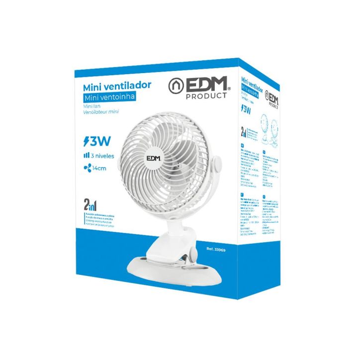 Edm Ventilador Recargable con Pinza y Base, 3 Velocidades, Cable USB Incluido, ø 17 x 18 x 28 cm 1 Edm Ventilador Recargable con Pinza y Base, 3 Velocidades, Cable USB Incluido, ø 17 x 18 x 28 cm 1