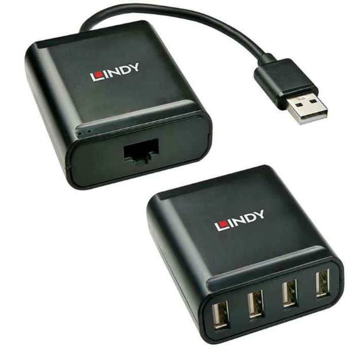 Lindy Extensor USB 2.0 Cat.6 4 Puertos para Periféricos, hasta 60m, con Cable Red Cat.5e/6 y Alimentación