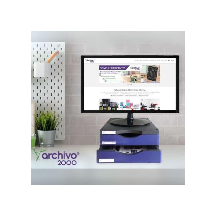 Soporte Monitor Archivo 2000 Con 2 Cajones Negro/Azul 2