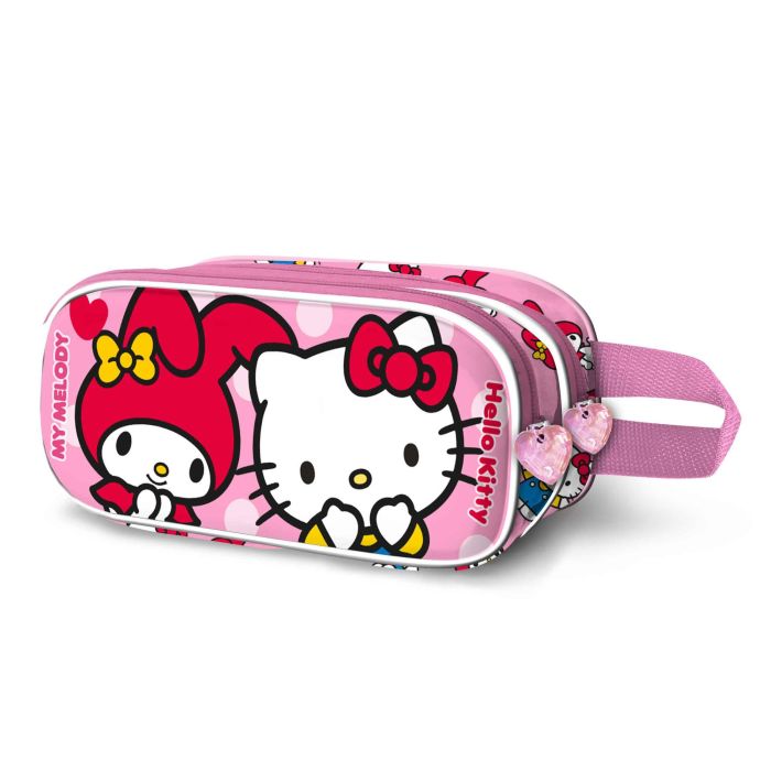 Hello Kitty Estuche Portatodo 3D Doble con Relieve Frontal - Rosa