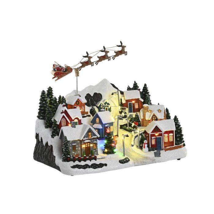 DKD Home Decor Ciudad Navidad Tradicional con Movimiento Musical, Luces LED y Acabado Multicolor de Resina 26.5x29x38 cm