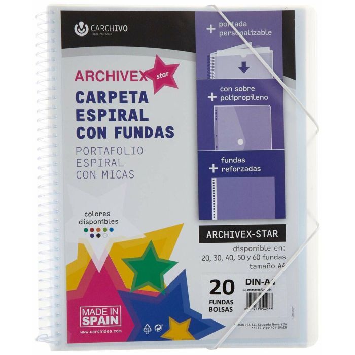 Carpeta Fundas (Tarifario) Carchivo Espiral Pp Archivex-Star Canguro A4 20 F. Surtidos 1