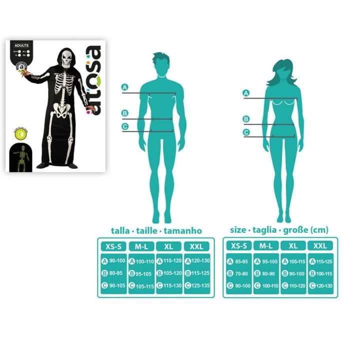 Disfraz Mono De Esqueleto Fosforescente Con Capucha Para Hombre Adulto Talla XS-S Halloween