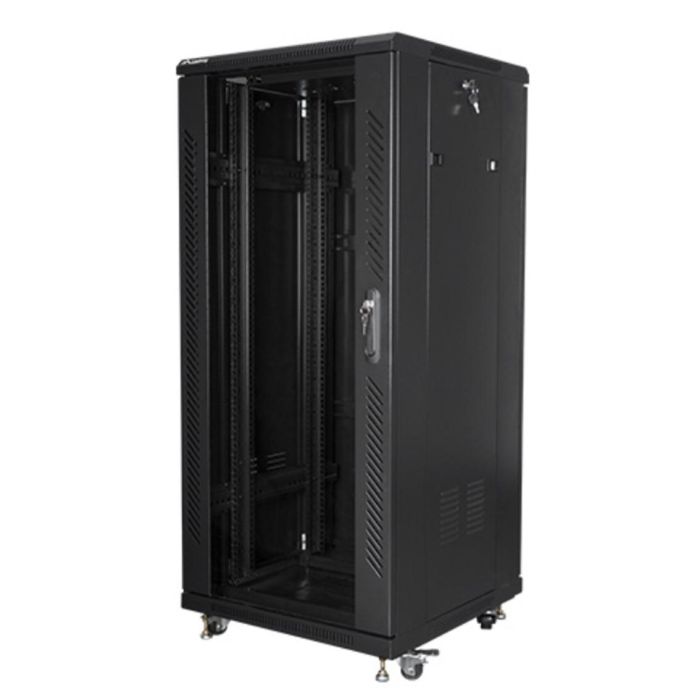 Lanberg FF01-6627-12B Rack 19 Pulgadas 27U 600x600mm Negro con Puerta de Vidrio Templado y Ruedas 1