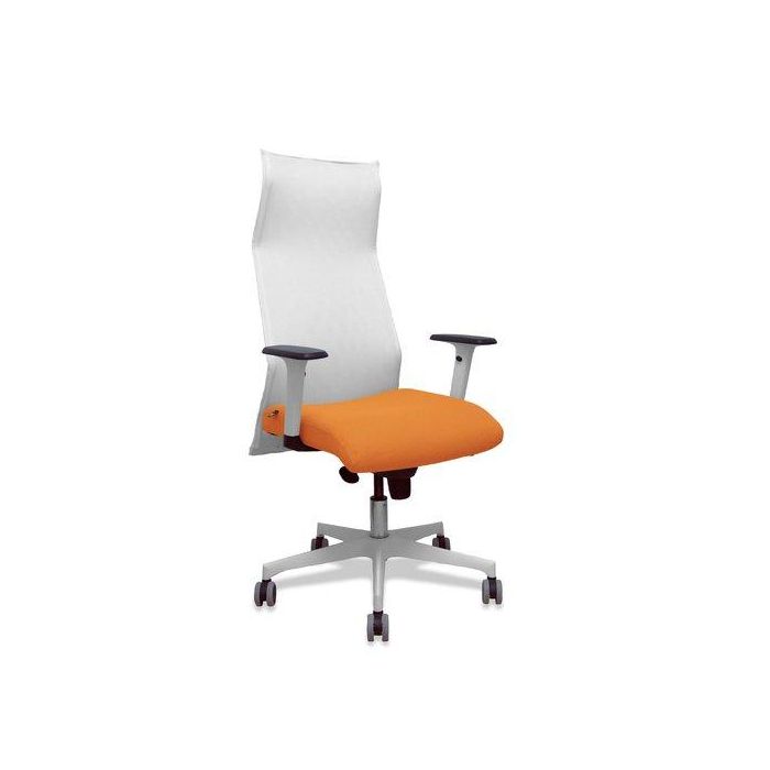 Sillon Piqueras Y Crespo Sahuco Direccion Uso Intensivo (8H) Brazos Blancos Regulables Mecanismo Sincro Respaldo Malla Blanca Transpirable Y Asiento Tapizado Bali Naranja