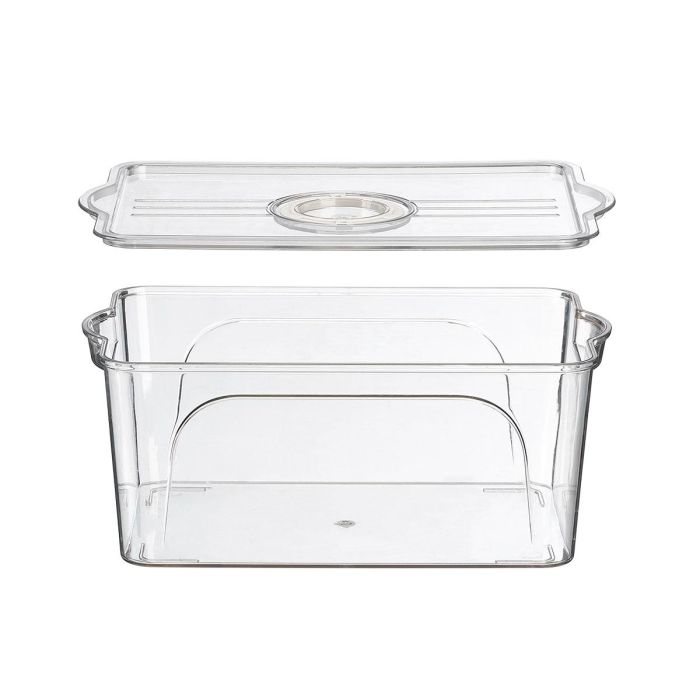Kinvara Organizador de nevera con tapa, grande, de plástico PET/PP, blanco/transparente, 30x12.5x19.2 cm (Set de 12) 3