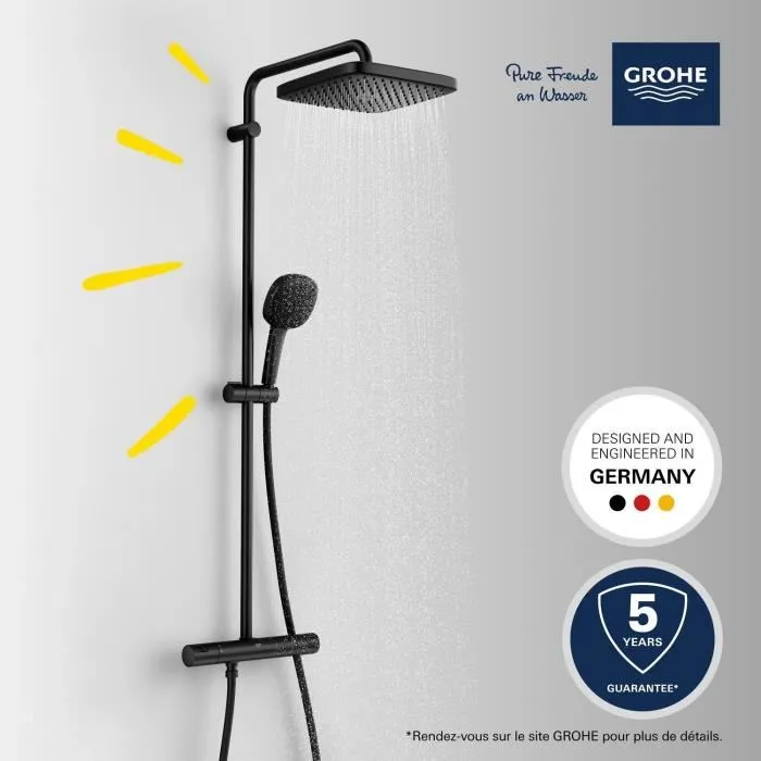 Grohe 266962431 Columna de Ducha Termostática Vitalio Comfort 250 Ahorro de Agua Negro Mate 1