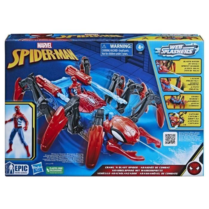 Marvel Spider-Man Spider Battle Vehicle, juguetes de superhéroes para niños, lanza agua y proyectiles, 4 años 4