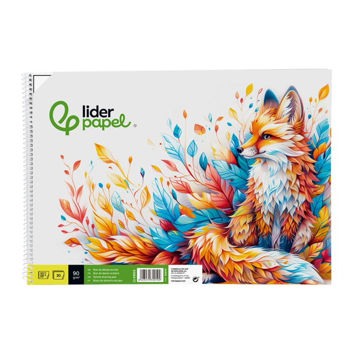 Liderpapel Bloc Dibujo Escolar Espiral 230x325mm 20 Hojas 90 gr/m2 con Recuadro 3