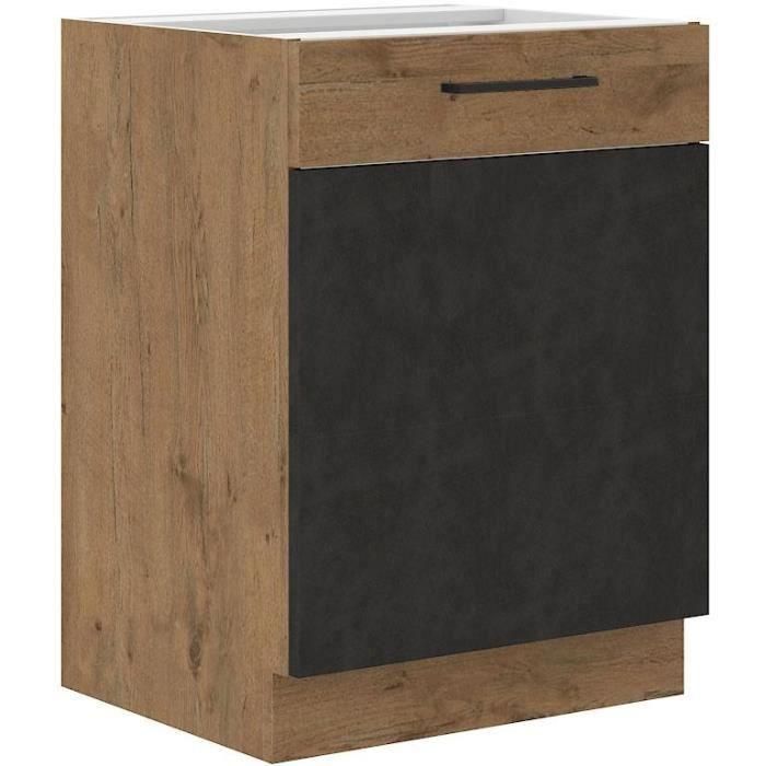 Mueble bajo ROCK - Melamina con decoración roble lancelot y gris matera - 1 puerta - L60 x H82 cm Mueble bajo ROCK - Melamina con decoración roble lancelot y gris matera - 1 puerta - L60 x H82 cm