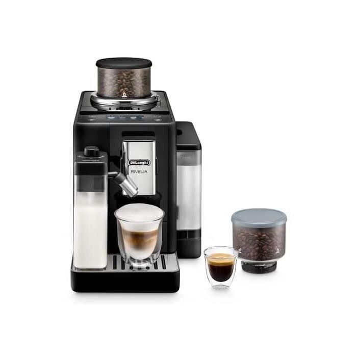 DeLonghi EXAM 440.55B Cafetera Automática Rivelia con Molinillo Integrado y Espumador de Leche, 19 Bares, 1.4L, Negro