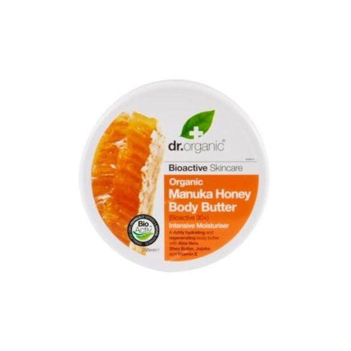 DR. ORGANIC Crema Corporal Miel de Manuka 200ml – Hidratante y Nutritiva para Piel Seca, con Aloe Vera y Manteca de Karité