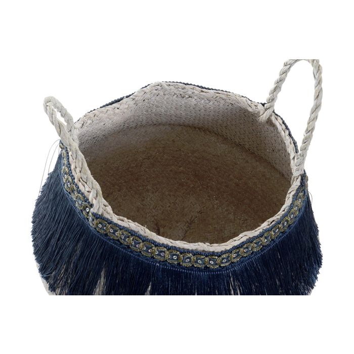 DKD Home Decor Cesta Boho Lila Azul 34 x 40 cm (4 Unidades) con Flecos Hecho a Mano Reciclable 2