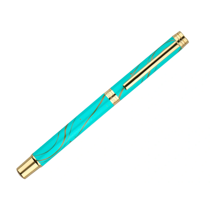 Belius Roller Aqua Turquesa y Dorado Tinta Negra Punta 0.7mm Caja Diseño 5