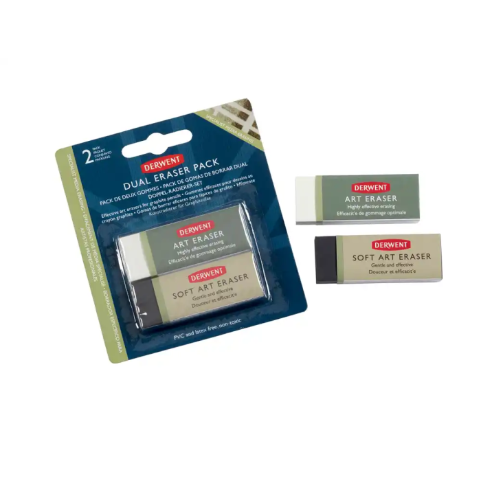 Derwent Goma de Borrar Dual Plástico Sintético Pack 2 Unidades para Lápiz No Abrasiva 2