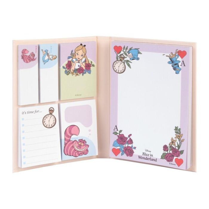 ERIK Cuaderno Notas Adhesivas Alicia en el País de las Maravillas Disney A6 11x15,5cm con Bloc y 5 Tipos de Etiquetas