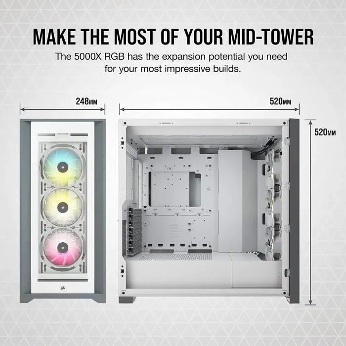 Corsair Caja PC iCUE 5000X RGB Vidrio Templado Torre Media ATX Blanca CC-9011213-WW 2