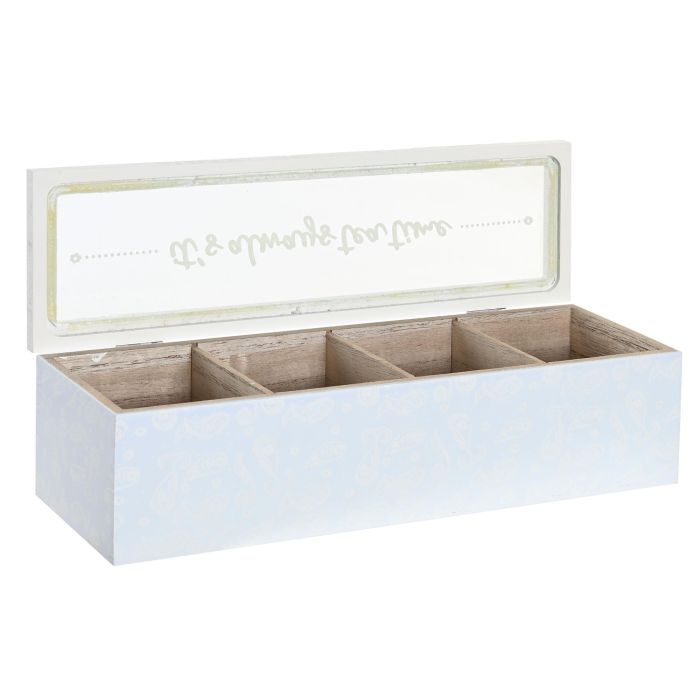 Caja para Infusiones DKD Home Decor 30 x 9 x 8 cm Cristal Azul Rosa 3 Piezas Madera MDF 2