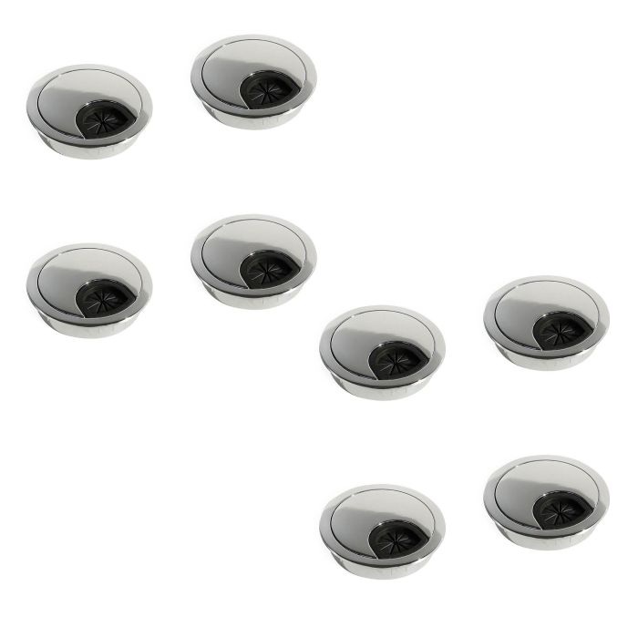 Emuca Lote de 8 tapas pasacables circulares, diámetro 60mm, para encastrar, Zamak, Cromado